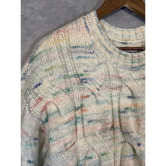 American Eagle Sweater Women Sz L Ivory Speckled Cable Knit Confetti Soft Cozy - Picture 3 of 9